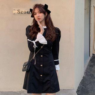 Mock Two-piece Buttoned Mini Dress