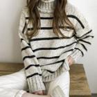 Turtle-neck Stripe Wool Blend Sweater