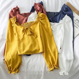 Ruffled-trim V-neck Crop Blouse