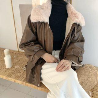 Fleece-lined Faux Leather Zipped Jacket
