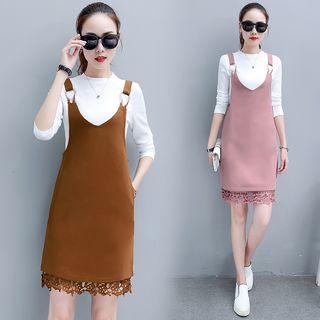 Set: Long-sleeve Knit Top + Jumper Dress