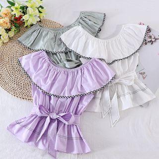 Off-shoulder Ruffle Lace-up Strap Top