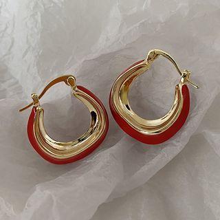 Stainless Steel Hoop Earring 1 Pair - Earring - Red - One Size
