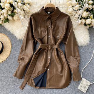 Single-breasted Faux Leather Coat
