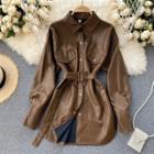 Single-breasted Faux Leather Coat