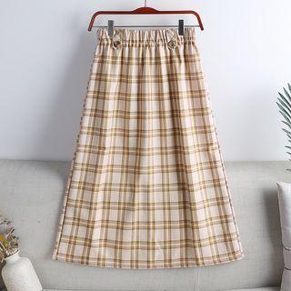 High-waist Plaid Slit Midi Skirt