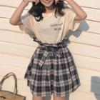 Set: Lettering Short-sleeve T-shirt + Check A-line Skirt