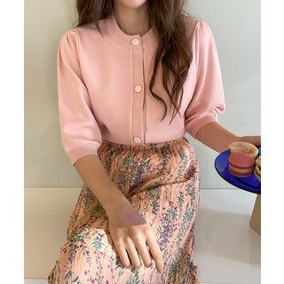 Round-neck Elbow-sleeve Cardigan