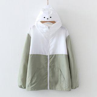 Bear Ear Hooded Two-tone Zip Jacket