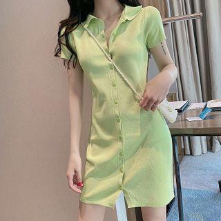 Short-sleeve Button Knit Mini Dress