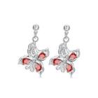 Fashion Elegant Butterfly Earrings With Red Cubic Zircon Silver - One Size