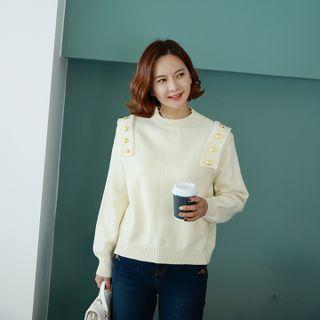 Crewneck Button-trim Sweater