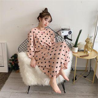 Ruffle Trim Heart Printed Ribbed Knit Dress