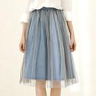 Mesh Overlay A-line Denim Skirt