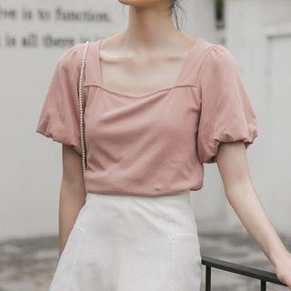Puff-sleeve Square-neck Cropped T-shirt