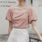 Puff-sleeve Square-neck Cropped T-shirt