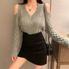 Long-sleeve Off-shoulder Cable Knit Top