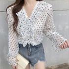 Long-sleeve Dotted Ruffle Blouse As Shown In Figure - One Size