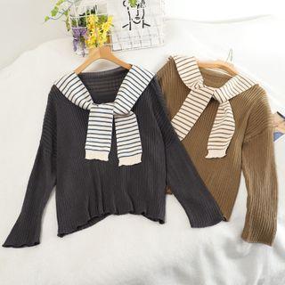 Set: Plain Sweater + Striped Cape