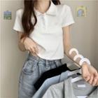 Short-sleeve Polo Collar Plain Top