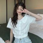 Lace Trim Short-sleeve Cropped Blouse