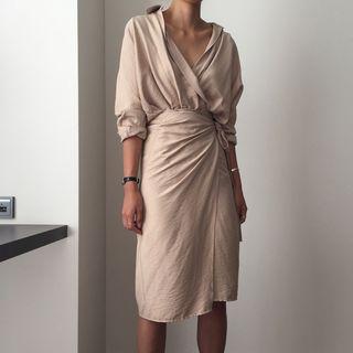 V-neck Plain Shirt Dress