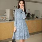 Crew-neck Laced A-line Dress