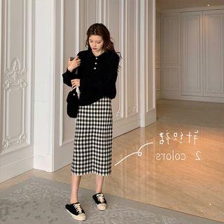 Gingham Midi A-line Knit Skirt