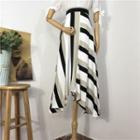 Striped A-line Midi Skirt Stripe - White - One Size