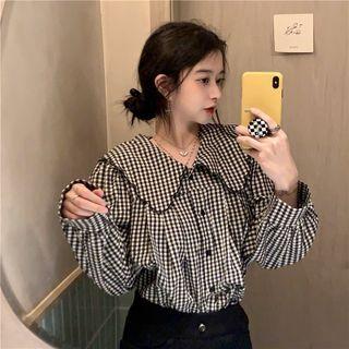 Doll Collar Gingham Blouse