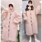 Hooded Toggle Fleece Long Coat Mauve Pink - One Size