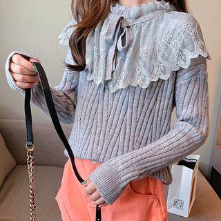 Embroidered Mesh Paneled Sweater