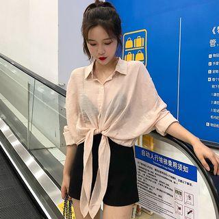 Plain Chiffon Tie-waist Shirt