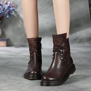 Platform Low Heel Studded Short Boots