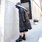 Ear-accent Hood Padded Oversize Coat Black - One Size
