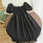 Dotted Off-shoulder Puff-sleeve Dress
