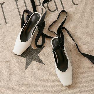 Lace-up Square-toe Chunky-heel Mules