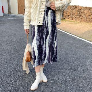 Print Velvet Midi A-line Skirt Black - One Size