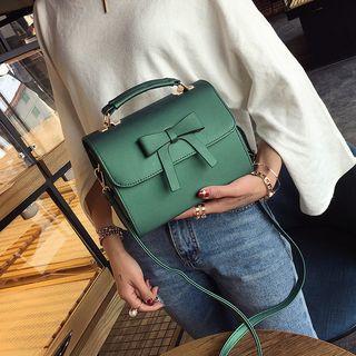 Bow-accent Faux Leather Shoulder Bag