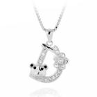 Rhinestone Letter Sterling Silver Pendant Necklace