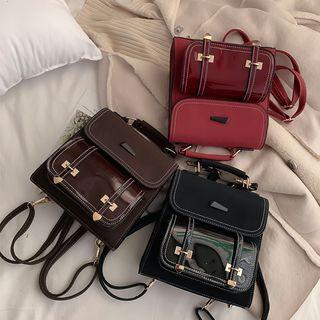 Faux Leather Stitched Buckle Detail Backpack
