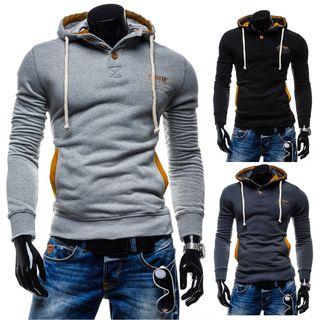 Elbow Patch Lettering Embroidered Hoodie