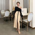 Sheer Cutout Long-sleeve Cardigan / High Waist Midi Skirt