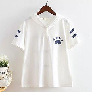 Short-sleeve Cat Hooded T-shirt