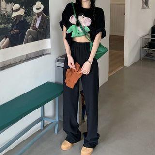 Elbow-sleeve Graphic Print T-shirt / Sweatpants