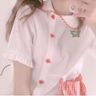 Asymmetric Short-sleeve Butterfly Embroidered Shirt White - One Size