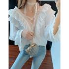 Ruffled-trim Tie-accent Lace Top