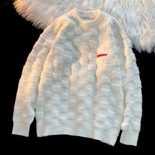 Applique Check Pattern Sweater