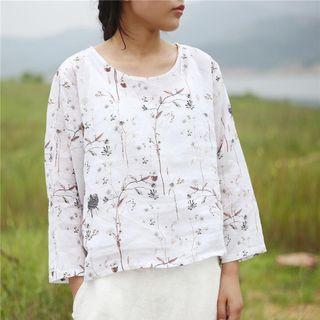 Long-sleeve Floral Ramie Top