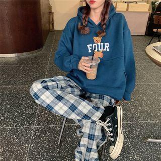 Long-sleeve Printed Hoodie / Plaid Wide-leg Pants